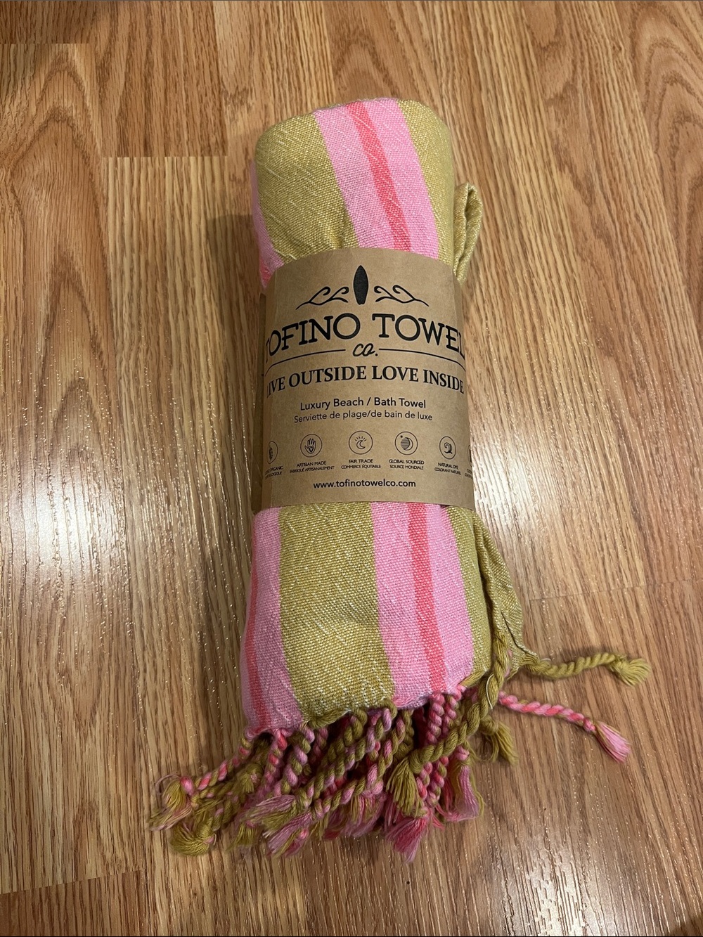 Tofino Towels Pink & Olive Stripe Beach Bath Towel